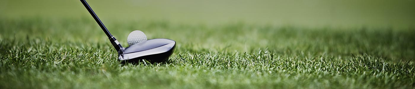 Golf club and ball on the grass
